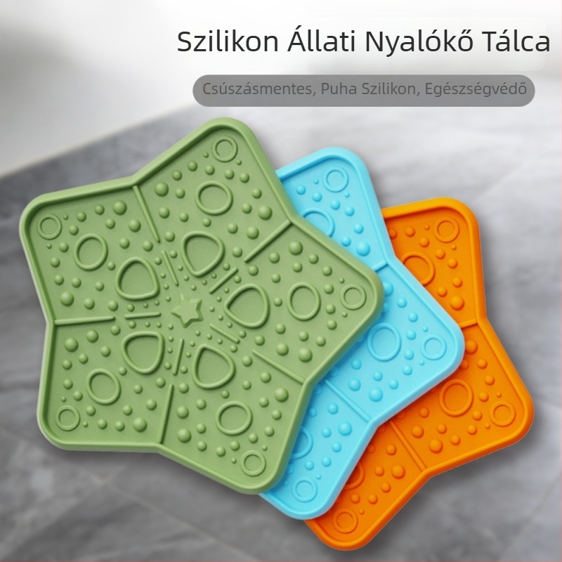 Szilikon nyalogató pad lassú etetéses tál, szívóval, csillag alakú, kutyáknak és macskáknak