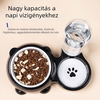 Macska etető- és itató tál automatikus vízpótlással, 2 az 1-ben