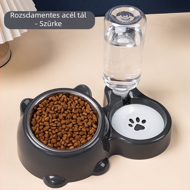 Macska etető- és itató tál automatikus vízpótlással, 2 az 1-ben