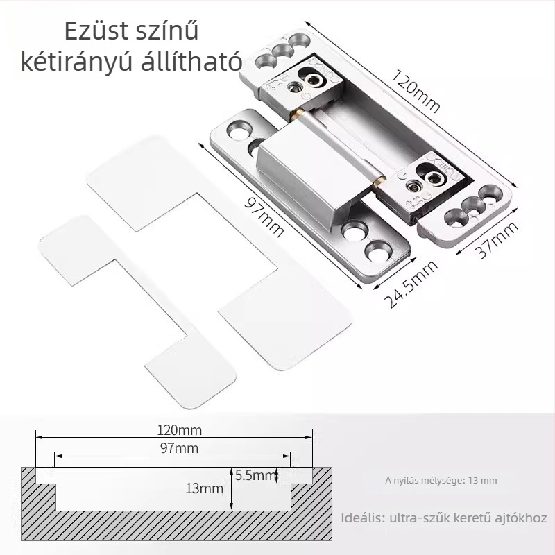 Kétdimenziós állítható rejtett zsanér alumínium-fa ajtókhoz keskeny keretben, cinkötvözet, Noca