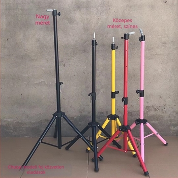 Parókafej tripod állvánnyal – hosszú selyem haj, hosszú göndör fürrok frufjval, festhető, fejformázó támogatás