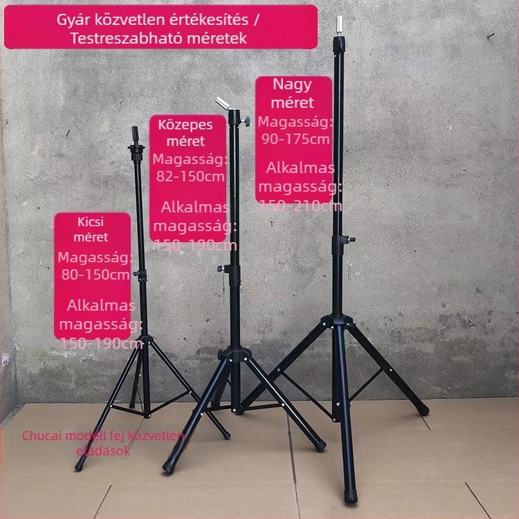 Parókafej tripod állvánnyal – hosszú selyem haj, hosszú göndör fürrok frufjval, festhető, fejformázó támogatás