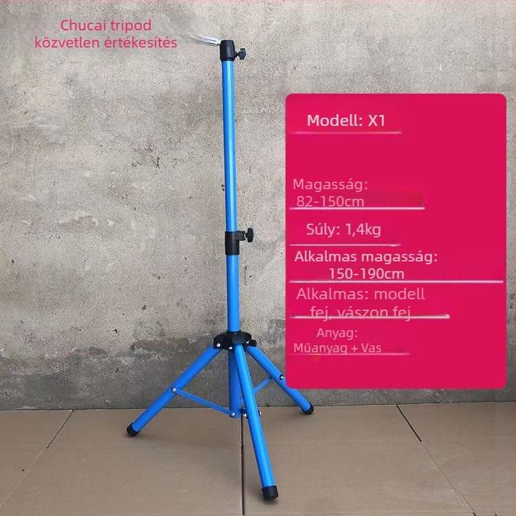 Parókafej tripod állvánnyal – hosszú selyem haj, hosszú göndör fürrok frufjval, festhető, fejformázó támogatás