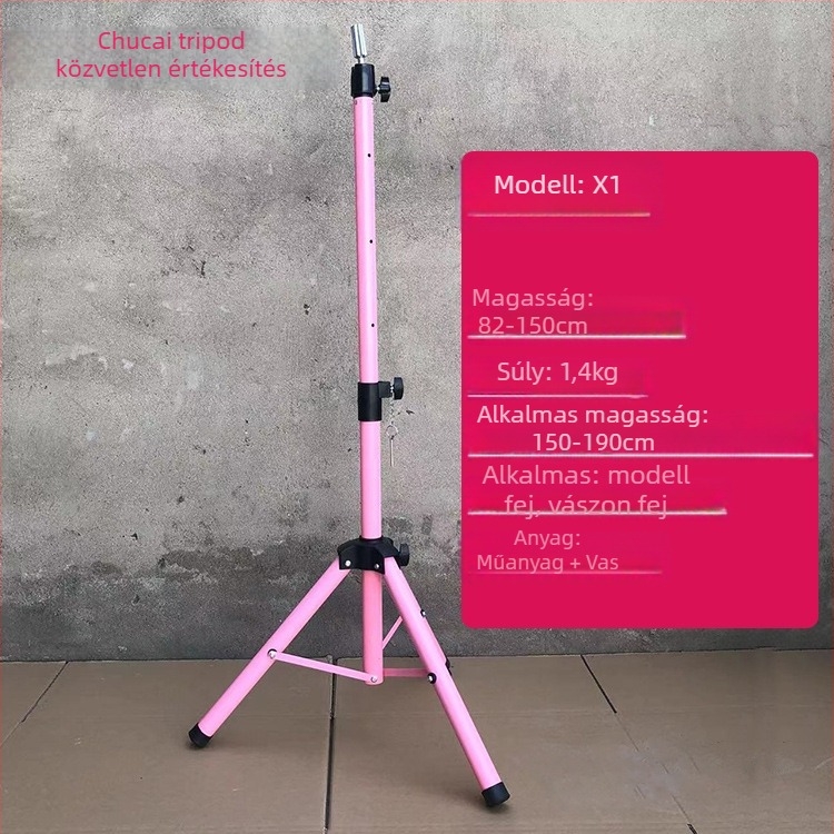 Parókafej tripod állvánnyal – hosszú selyem haj, hosszú göndör fürrok frufjval, festhető, fejformázó támogatás