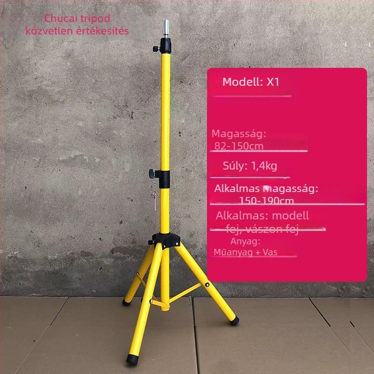 Parókafej tripod állvánnyal – hosszú selyem haj, hosszú göndör fürrok frufjval, festhető, fejformázó támogatás