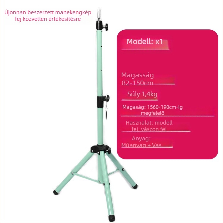 Parókafej tripod állvánnyal – hosszú selyem haj, hosszú göndör fürrok frufjval, festhető, fejformázó támogatás