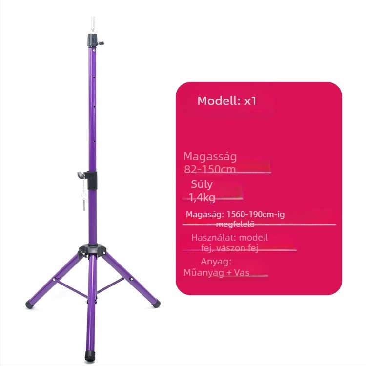Parókafej tripod állvánnyal – hosszú selyem haj, hosszú göndör fürrok frufjval, festhető, fejformázó támogatás
