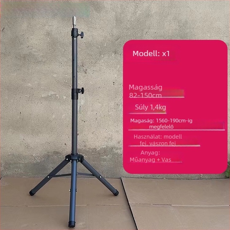 Parókafej tripod állvánnyal – hosszú selyem haj, hosszú göndör fürrok frufjval, festhető, fejformázó támogatás