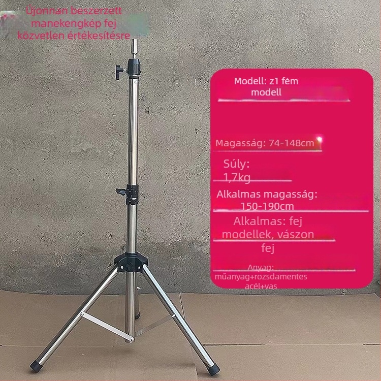 Parókafej tripod állvánnyal – hosszú selyem haj, hosszú göndör fürrok frufjval, festhető, fejformázó támogatás