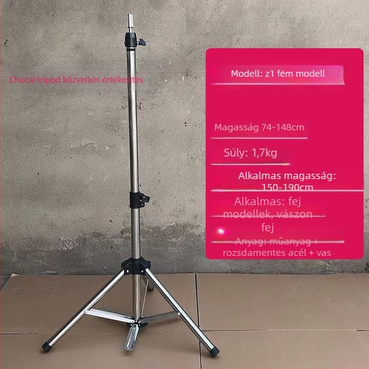 Parókafej tripod állvánnyal – hosszú selyem haj, hosszú göndör fürrok frufjval, festhető, fejformázó támogatás