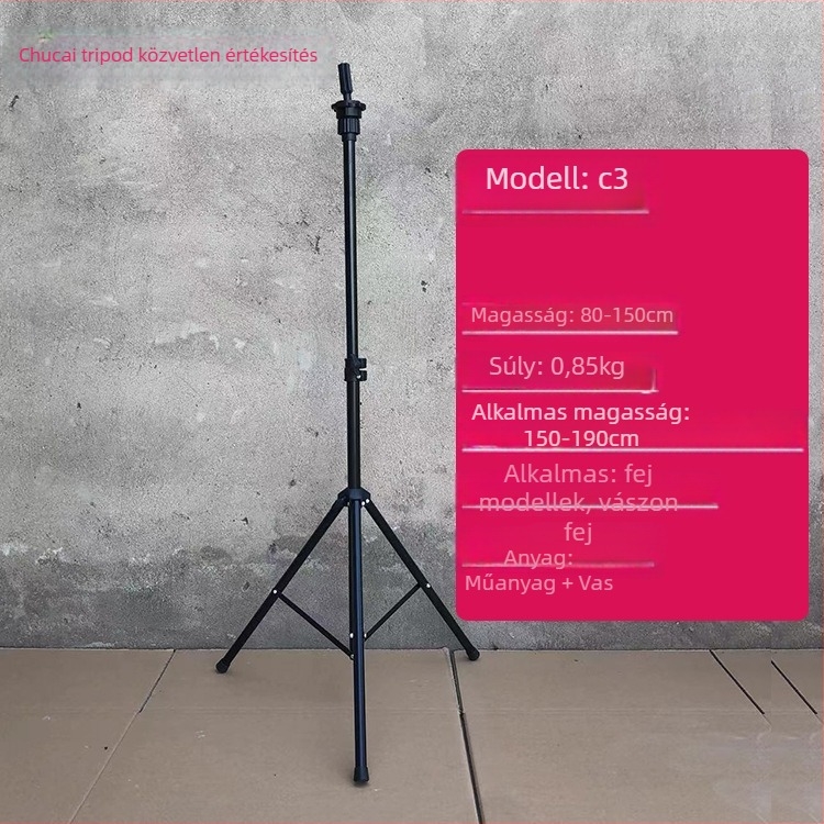 Parókafej tripod állvánnyal – hosszú selyem haj, hosszú göndör fürrok frufjval, festhető, fejformázó támogatás