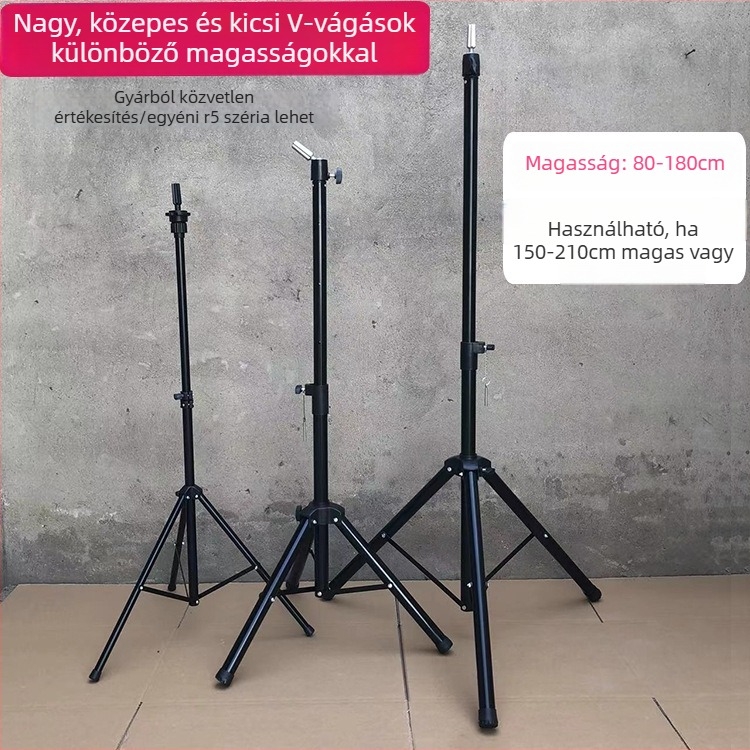 Parókafej tripod állvánnyal – hosszú selyem haj, hosszú göndör fürrok frufjval, festhető, fejformázó támogatás