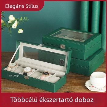 Kétrétegű fából készült ékszerdoboz 12 rekesz és nyitott ablakos kijelzővel órák és karkötők számára