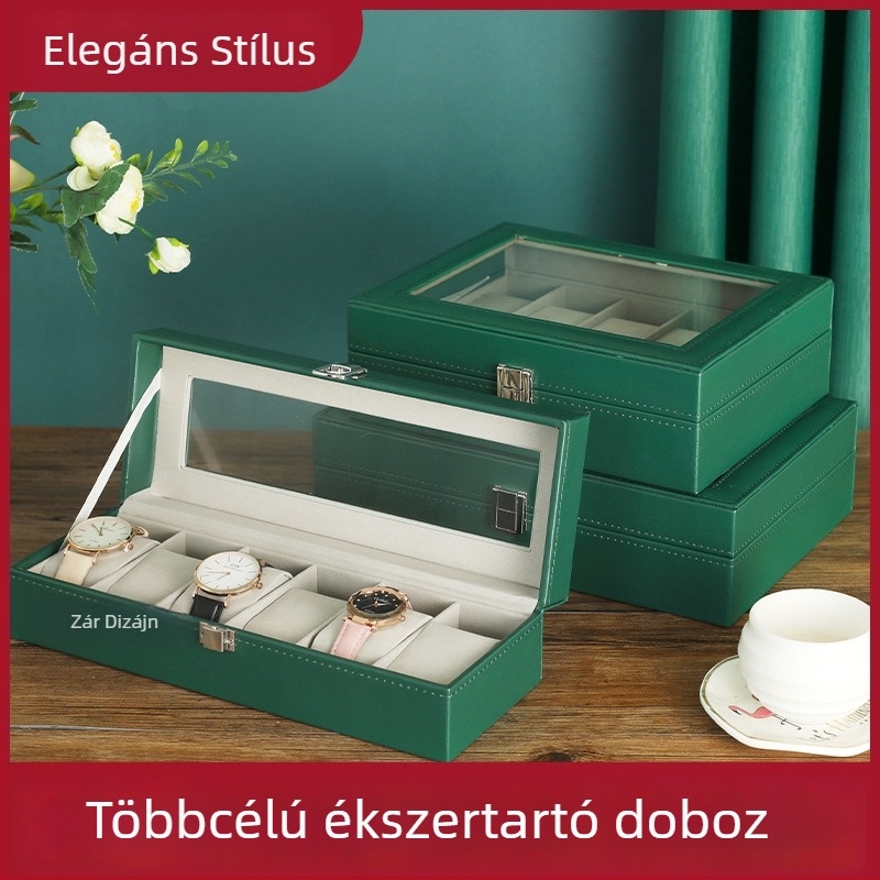 Kétrétegű fából készült ékszerdoboz 12 rekesz és nyitott ablakos kijelzővel órák és karkötők számára