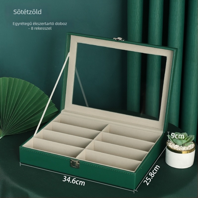 Kétrétegű fából készült ékszerdoboz 12 rekesz és nyitott ablakos kijelzővel órák és karkötők számára