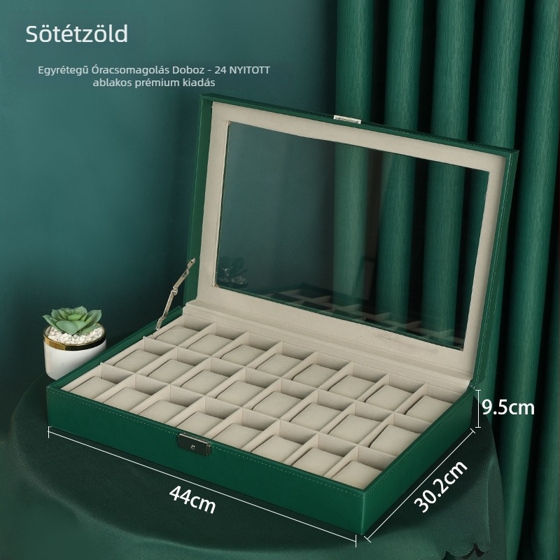 Kétrétegű fából készült ékszerdoboz 12 rekesz és nyitott ablakos kijelzővel órák és karkötők számára