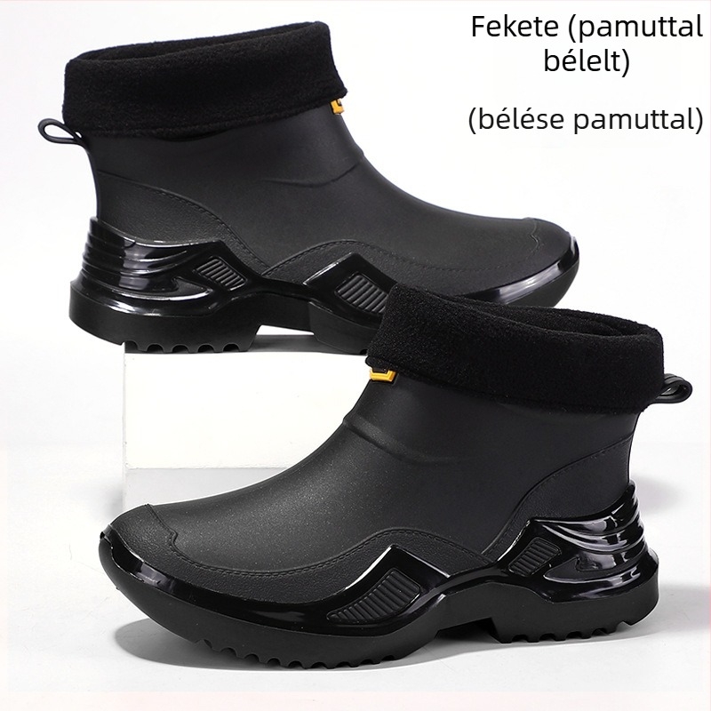 Férfi esőcsizma, vízálló, PU talpbetét, hálós bélés, alacsony szármagasság