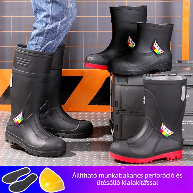 Férfiaknak készült magas szárú PVC esőcsizma műanyag talppal, slip-on