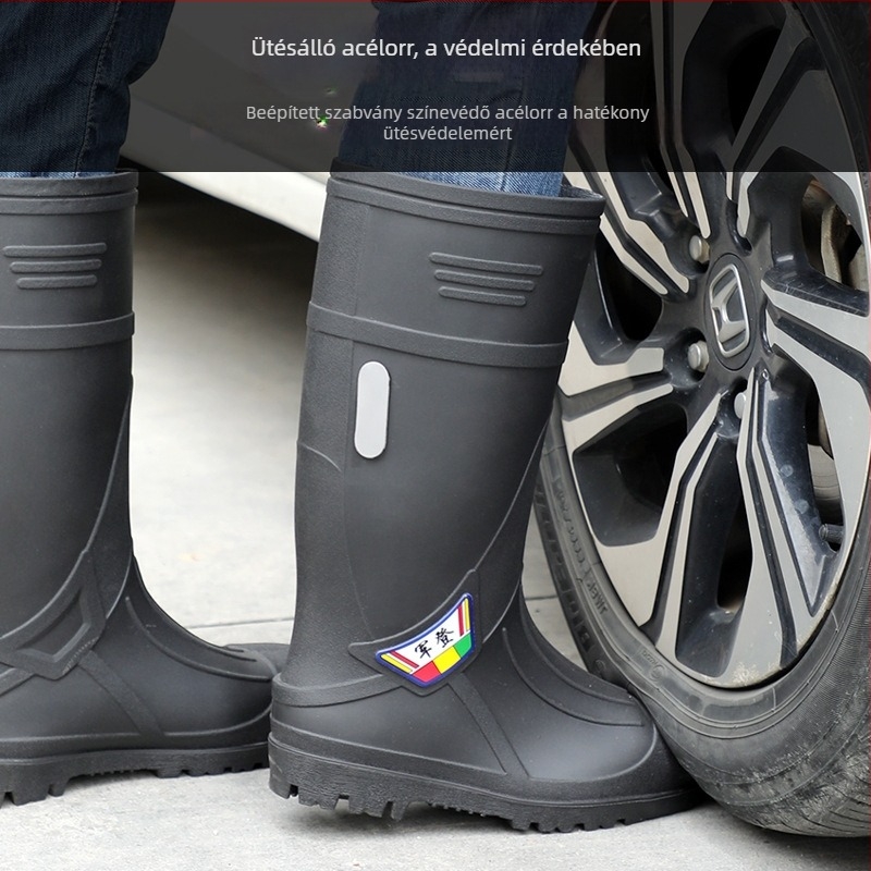 Férfiaknak készült magas szárú PVC esőcsizma műanyag talppal, slip-on