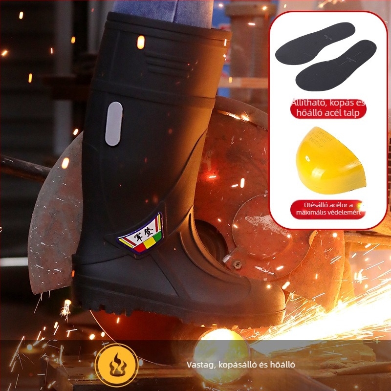 Férfiaknak készült magas szárú PVC esőcsizma műanyag talppal, slip-on