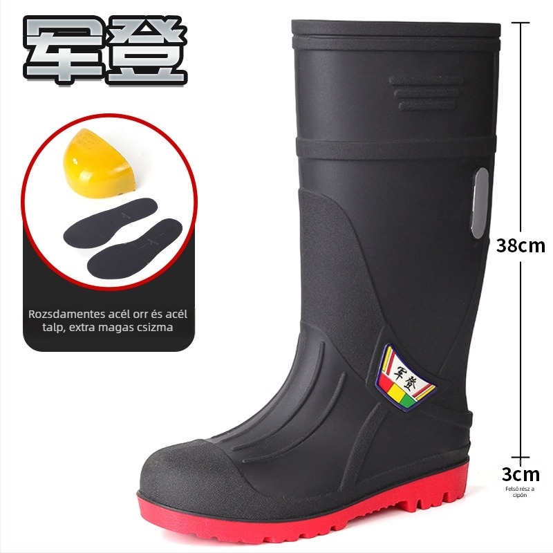 Férfiaknak készült magas szárú PVC esőcsizma műanyag talppal, slip-on