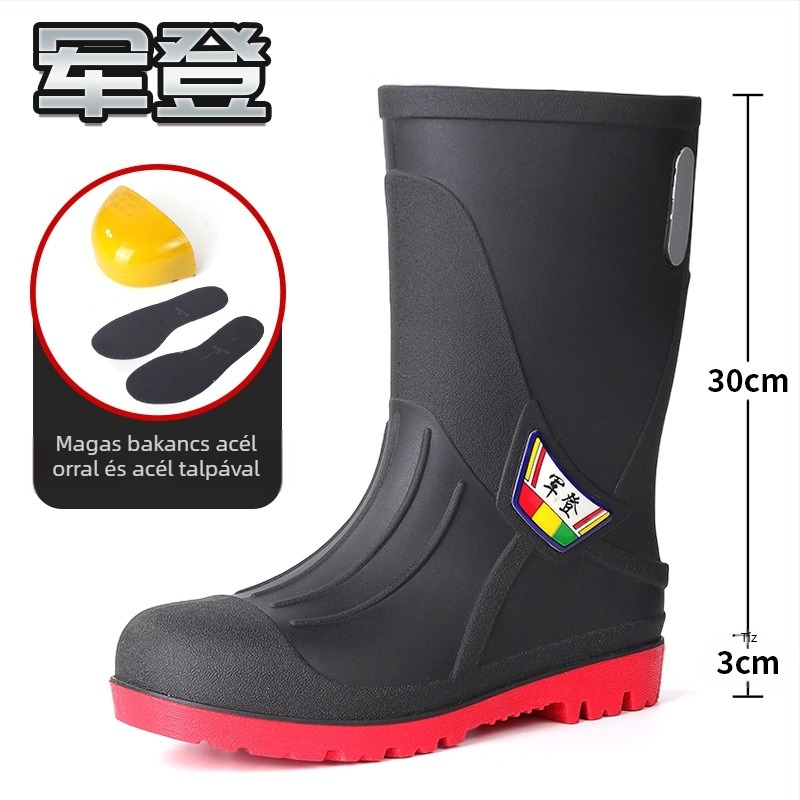Férfiaknak készült magas szárú PVC esőcsizma műanyag talppal, slip-on