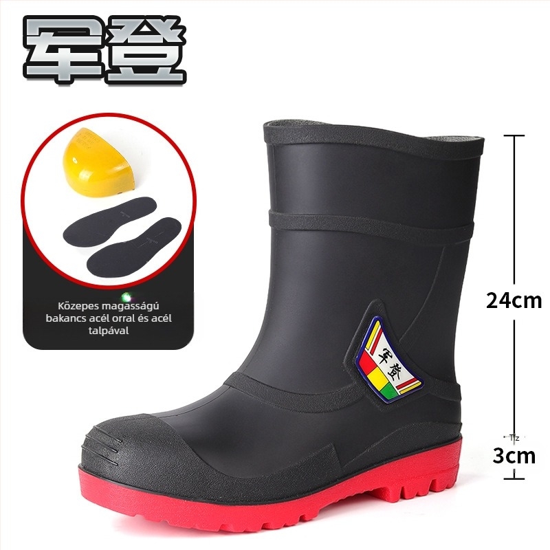 Férfiaknak készült magas szárú PVC esőcsizma műanyag talppal, slip-on