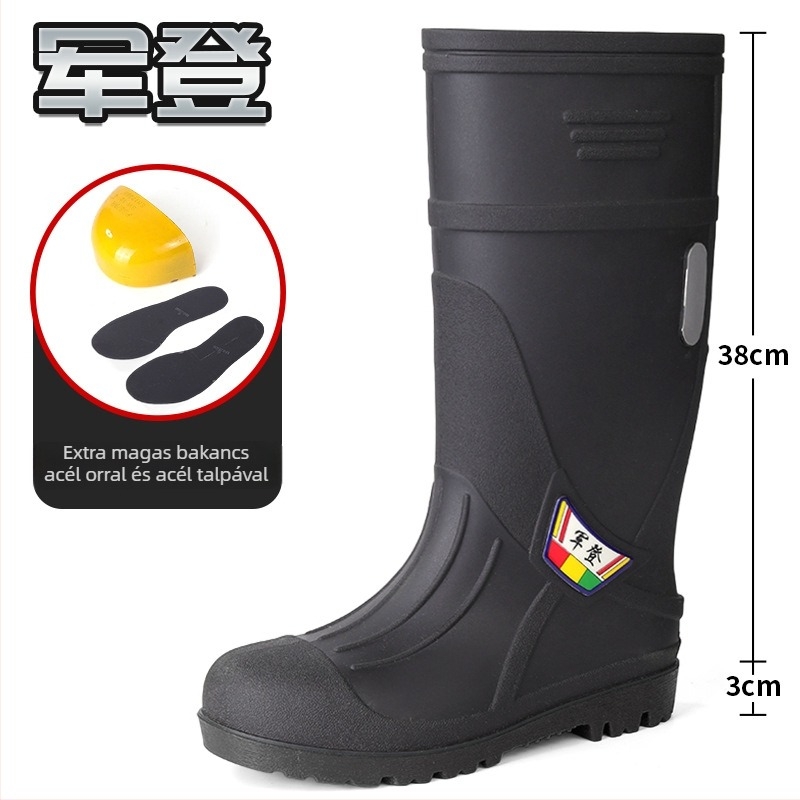 Férfiaknak készült magas szárú PVC esőcsizma műanyag talppal, slip-on