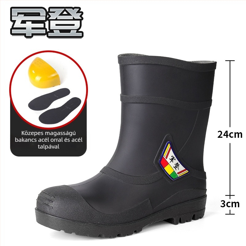 Férfiaknak készült magas szárú PVC esőcsizma műanyag talppal, slip-on