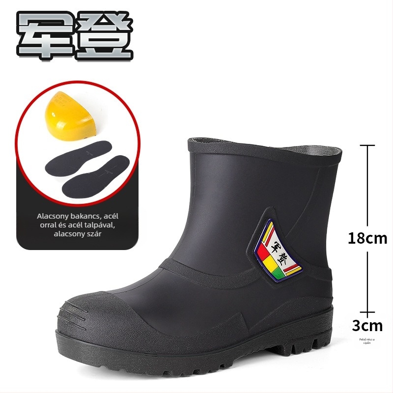 Férfiaknak készült magas szárú PVC esőcsizma műanyag talppal, slip-on