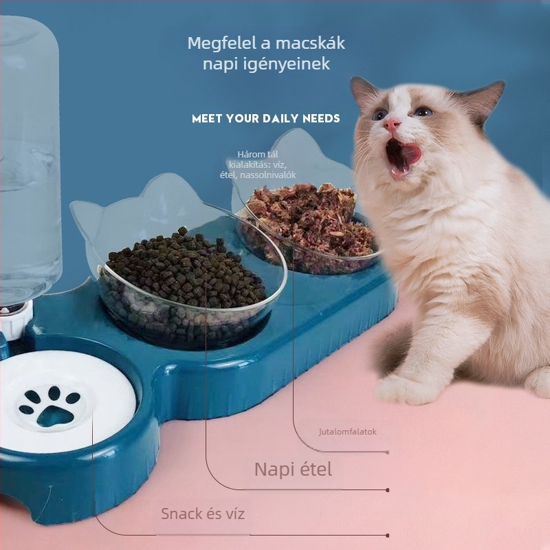 Macska tál kettős edény, automata etető és itató