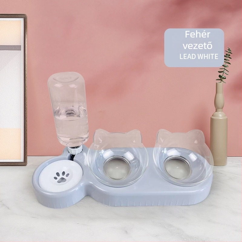 Macska tál kettős edény, automata etető és itató