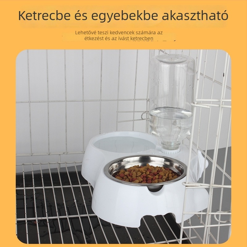 Macska és kutya számára rozsdamentes acélból készült automata itató, kettős beépített tálakkal, billenés elleni védelemmel