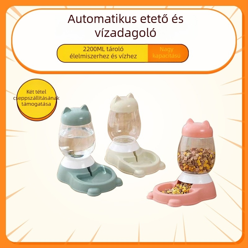 Automata etető és macska vízadagoló, nagy kapacitású kutya tál, anti-öntés macska tál, háziállat tál