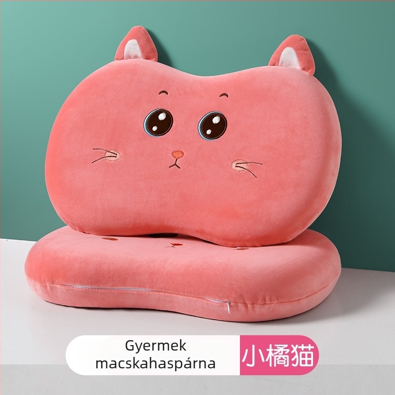Gyermekeknek memóriahabos párna nyaki támaszért, ovális alakú, 5–10 cm magas, macskás huzattal