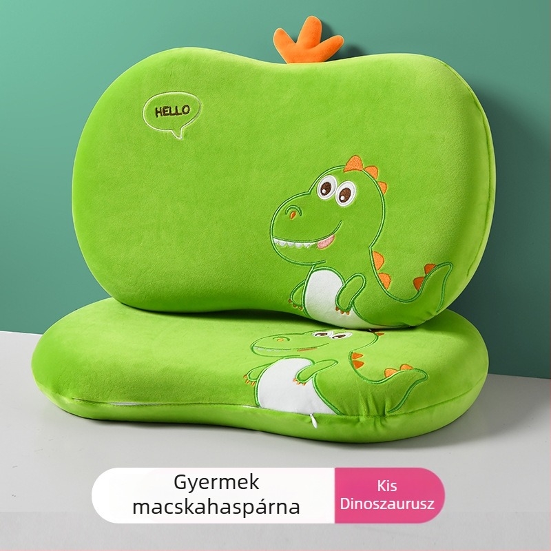 Gyermekeknek memóriahabos párna nyaki támaszért, ovális alakú, 5–10 cm magas, macskás huzattal