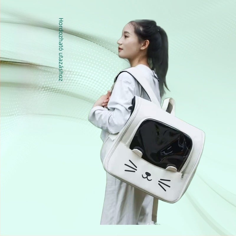 Macska hordtáska hátizsák, Oxford anyag, karikatúra mintával, merev felépítés, 7,5 kg kapacitás