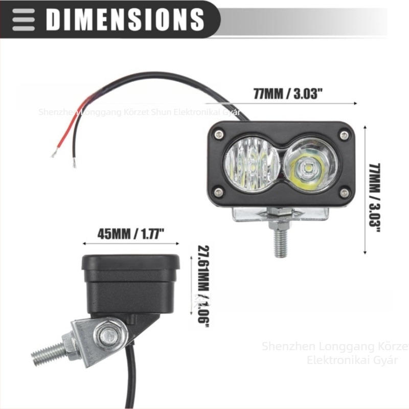 ALILONG alumínium ötvözetű LED off-road fényszóró univerzális járművekhez, 12V, 10W, 260 lm, 6000K (Small Square Light Combination Light)