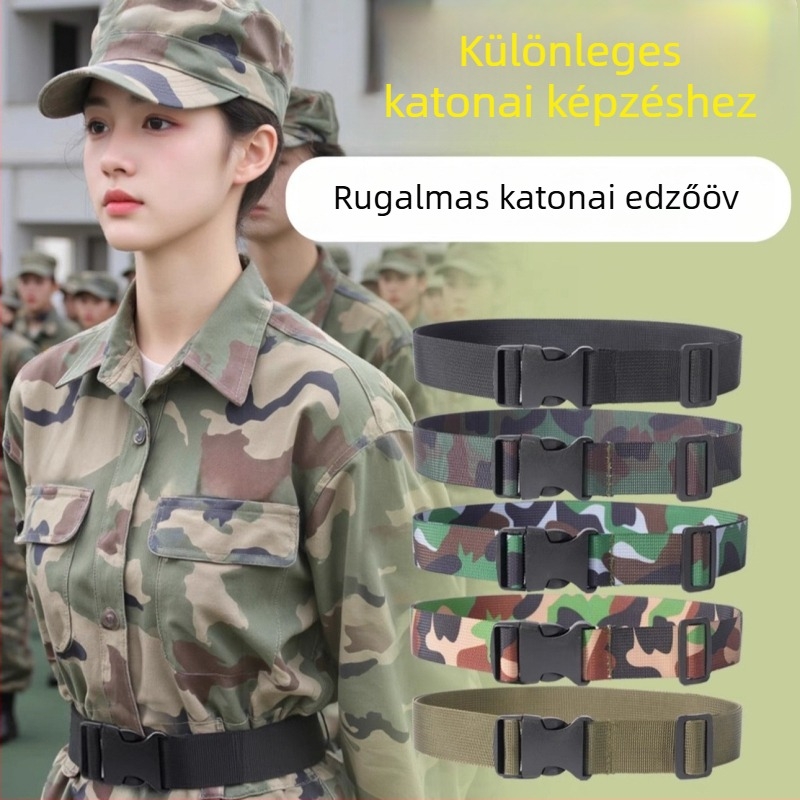 Katonai edzőöv – nylon öv műanyag csattal, zárócsattal záródó, szélesség 2–4 cm, egyedi stílus