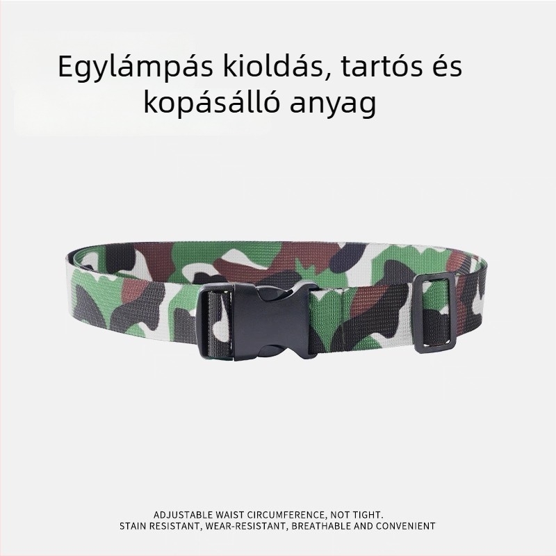 Katonai edzőöv – nylon öv műanyag csattal, zárócsattal záródó, szélesség 2–4 cm, egyedi stílus