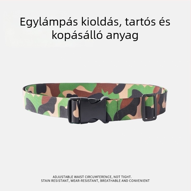 Katonai edzőöv – nylon öv műanyag csattal, zárócsattal záródó, szélesség 2–4 cm, egyedi stílus