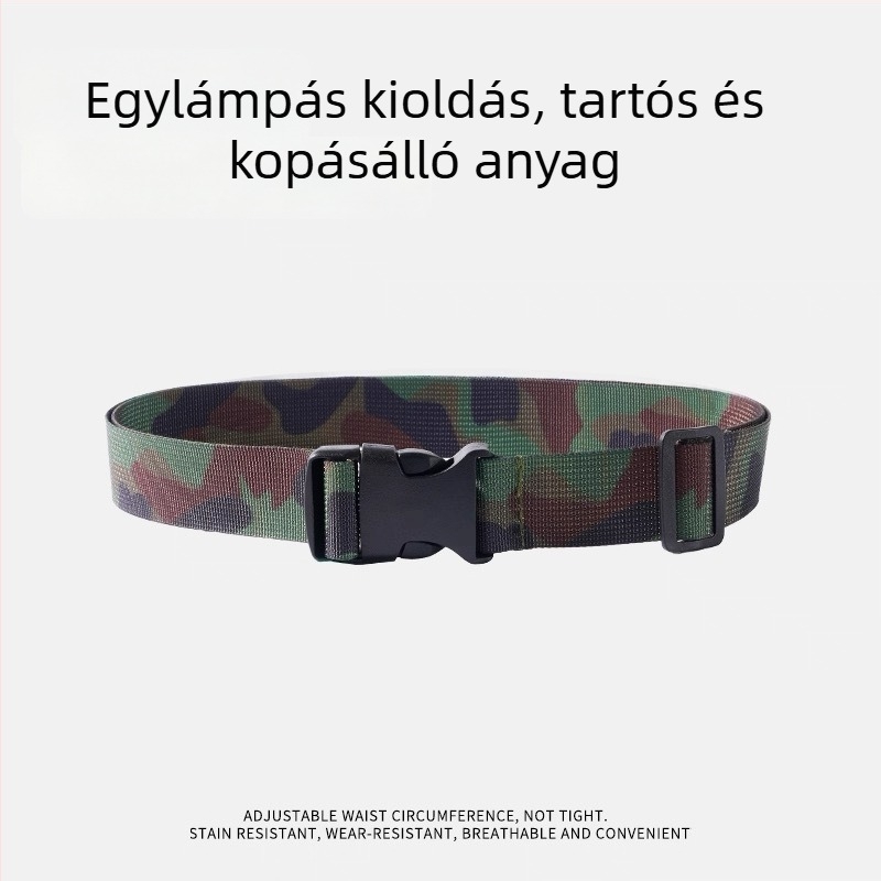 Katonai edzőöv – nylon öv műanyag csattal, zárócsattal záródó, szélesség 2–4 cm, egyedi stílus