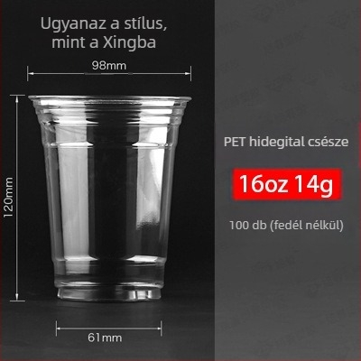 Egyszer használatos PET pohár fedővel hideg italokhoz — kör alakú, 360–700 ml kapacitás, logó nyomtatás lehetséges