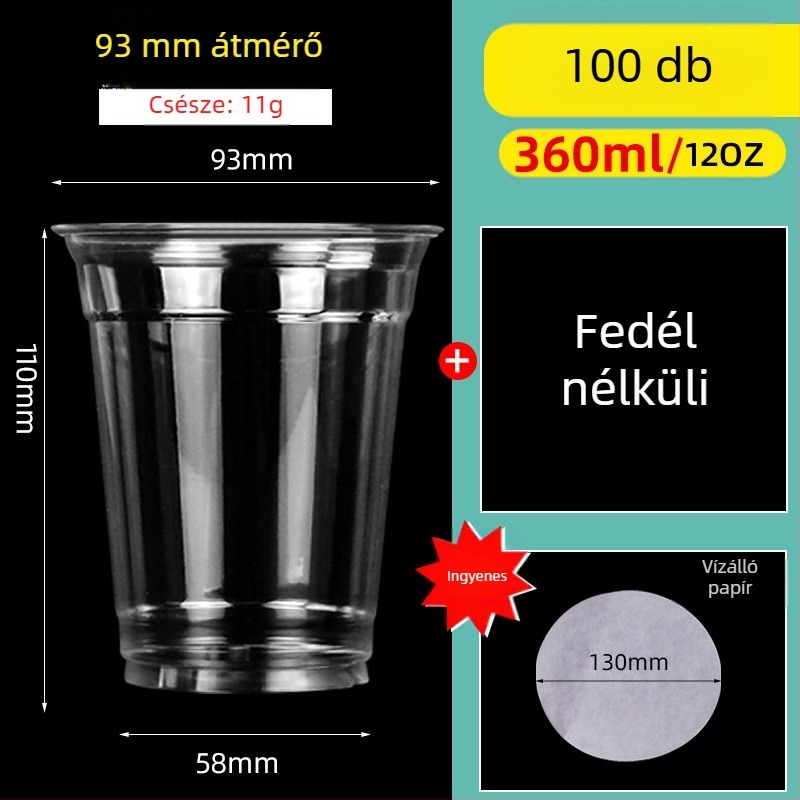 Egyszer használatos PET pohár fedővel hideg italokhoz — kör alakú, 360–700 ml kapacitás, logó nyomtatás lehetséges