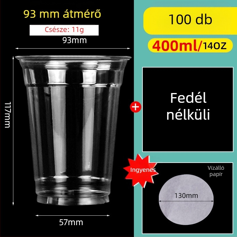 Egyszer használatos PET pohár fedővel hideg italokhoz — kör alakú, 360–700 ml kapacitás, logó nyomtatás lehetséges
