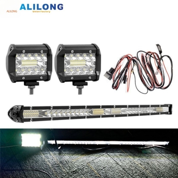 Off-road autóhoz LED csík lámpa, 3 in + 21 in, kétvezetékes készlet, világítás a grillhez és a tetőre