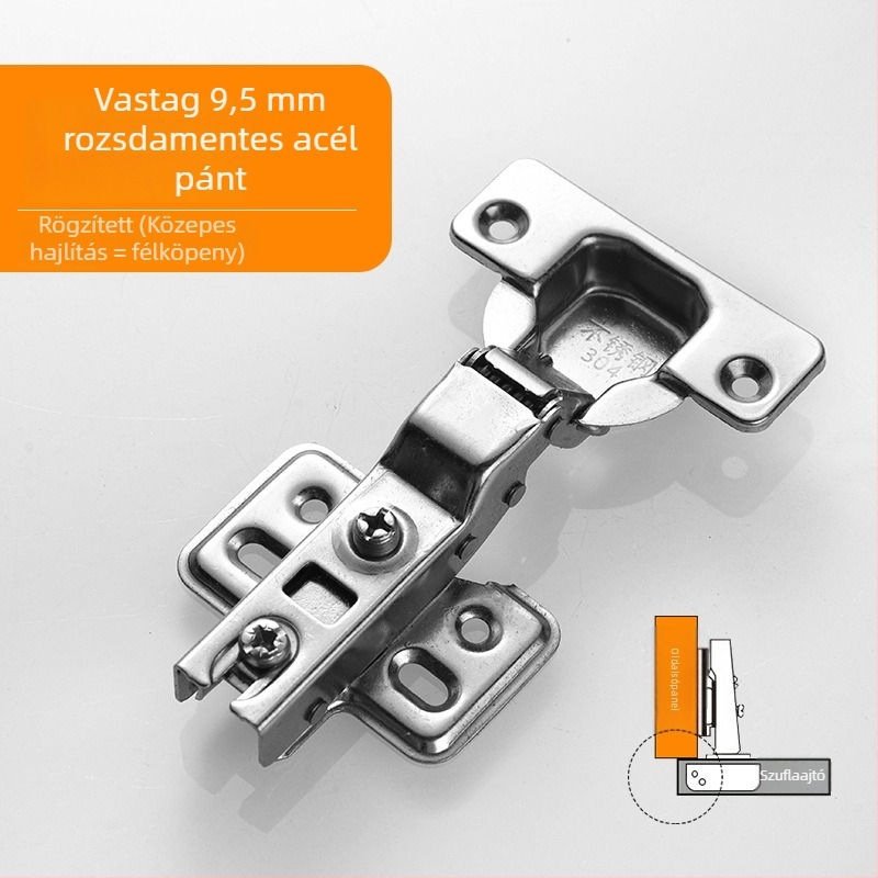 Rozsdamentes acél szekrényajtó pánt - Modell CG9.5, Anyag: rozsdamentes acél, Felületkezelés: polírozás, Vastagság: 1 mm
