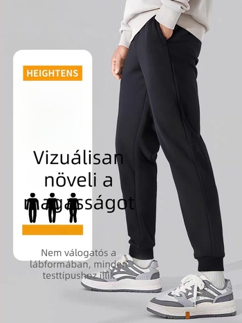 Férfi pamut tréningnadrág fleece-béléssel, laza szabású, meleg téli viselet