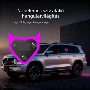 Autó belső LED dekor fény – napelemes, vezeték nélküli, szív alakú, háromszög ablakhoz, C-pillér neonfény, szívócsés rögzítés, 12V, 4W, modell T0746