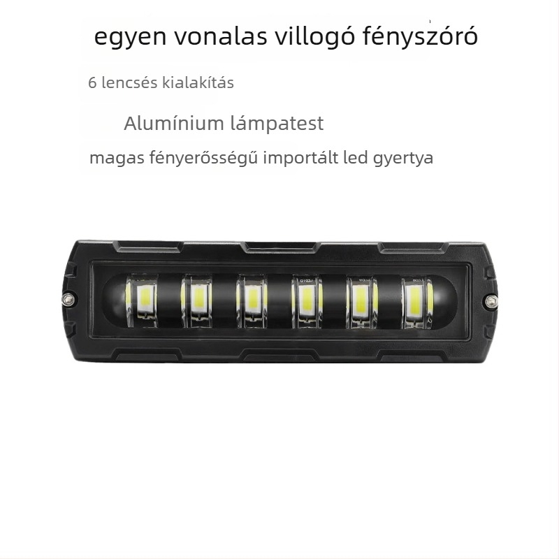Autó LED munkalámpa, egyvonalas hat LED-es sáv villogó üzemmóddal, 28W, 30V, 3500 lm, 6500K, alumíniumötvözet
